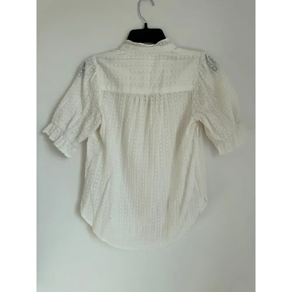Anthropologie Meadow Rue Button Down Blouse Puff Sleeve Boho Textured